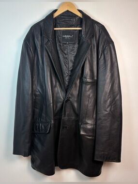 United Face Men’s Black Genuine Leather Blazer Jacket 5XL Two Button Classic